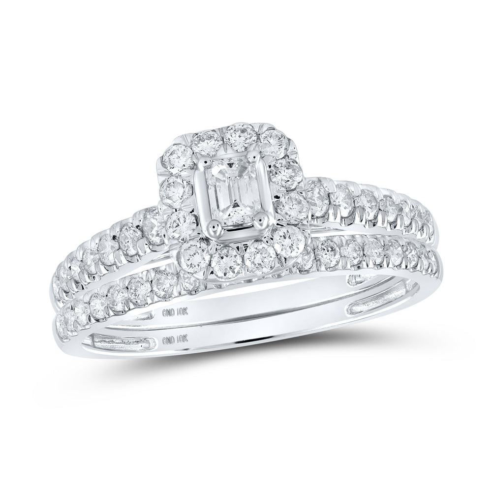 10K Yellow Or White Gold Emerald Diamond Halo Bridal Wedding Ring Band Set 3/4 Cttw, Womens Size: 5-10