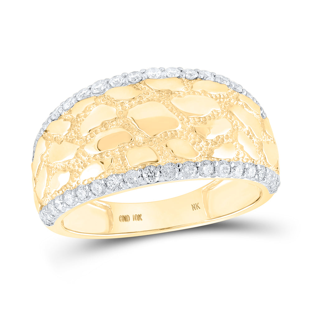 10K Yellow Gold Mens Round Diamond Nugget Band Ring 3/4 Cttw, Mens Size: 7-13