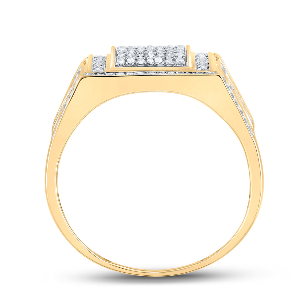 10kt Yellow Gold 3/8 Cttw Diamond Mens Ring, Men Size: 8-12