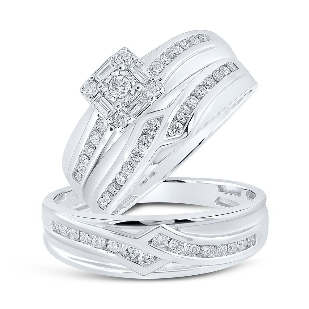 10K White Gold His Hers Round Diamond Square Matching Wedding Set 5/8 Cttw, Womens Size: 5-10, Mens Size: 7-13
