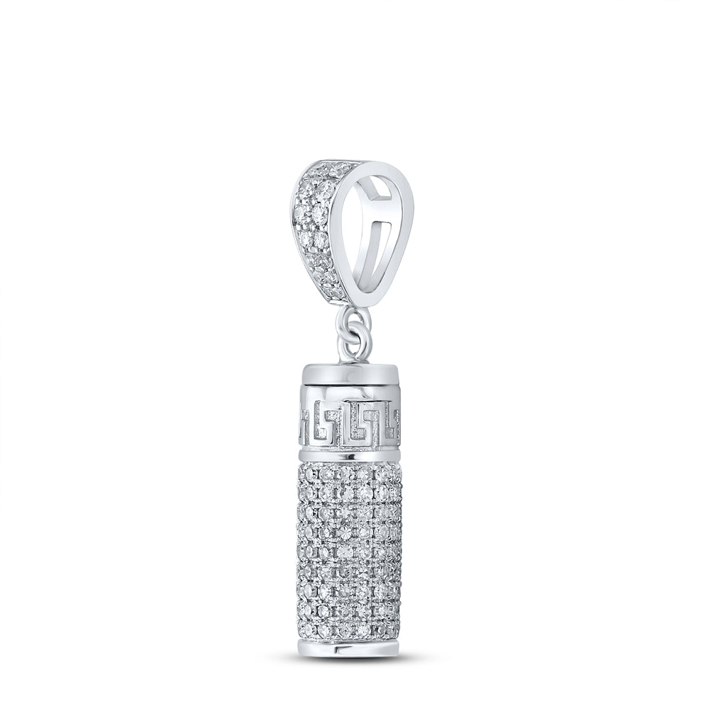 10K White Gold Mens Round Diamond Urn Cylinder Charm Pendant 1 Cttw