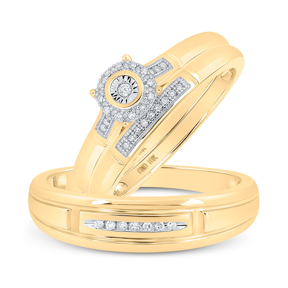 10kt Yellow Gold His & Hers 1/10 Cttw Diamond Bridal Wedding Ring Band Set, Women Size: 5-9, Men Size: 8-12