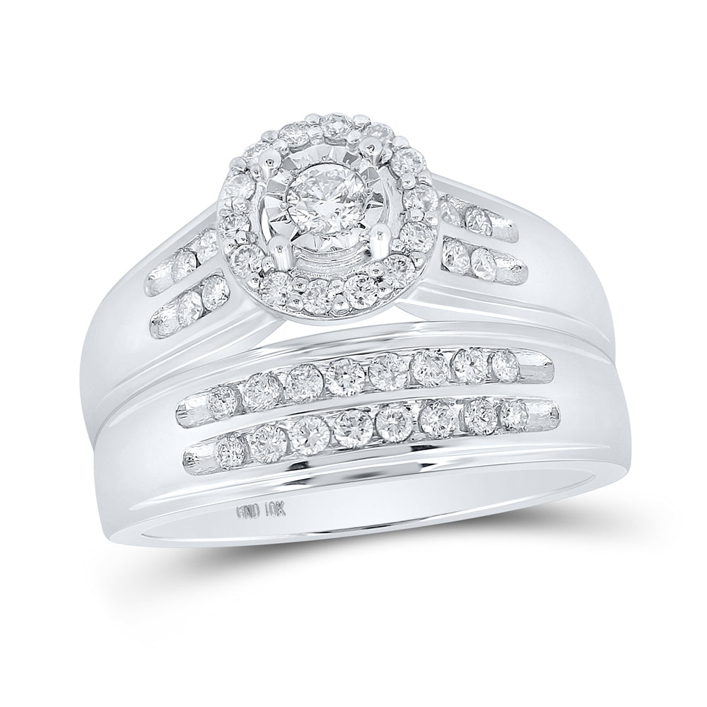 10K White or Rose Gold 3/4 Ctw Diamond Trio Set, Womens Size: 5-9, Mens Size: 8-12