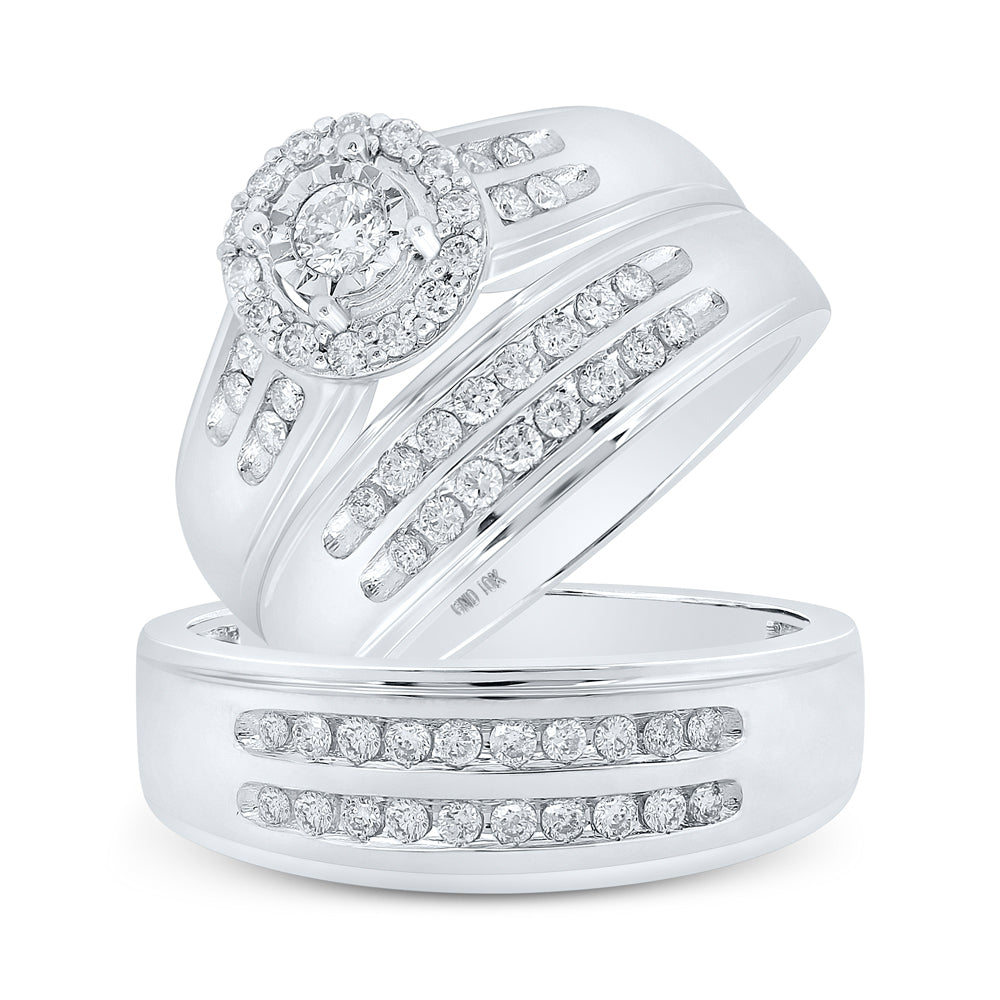 10K White or Rose Gold 3/4 Ctw Diamond Trio Set, Womens Size: 5-9, Mens Size: 8-12