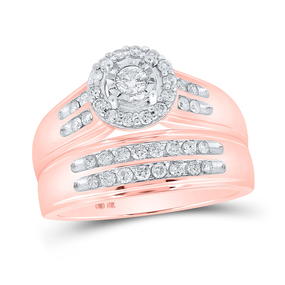 10K White or Rose Gold 3/4 Ctw Diamond Trio Set, Womens Size: 5-9, Mens Size: 8-12