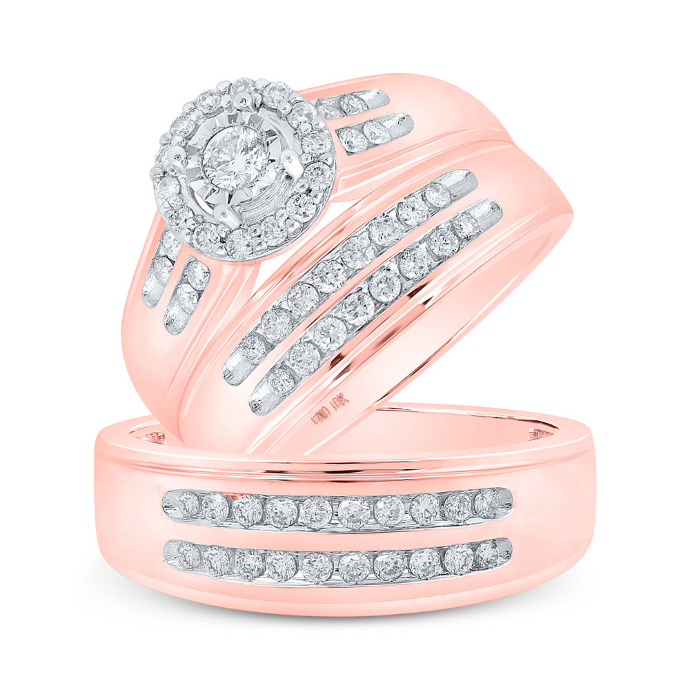 10K White or Rose Gold 3/4 Ctw Diamond Trio Set, Womens Size: 5-9, Mens Size: 8-12
