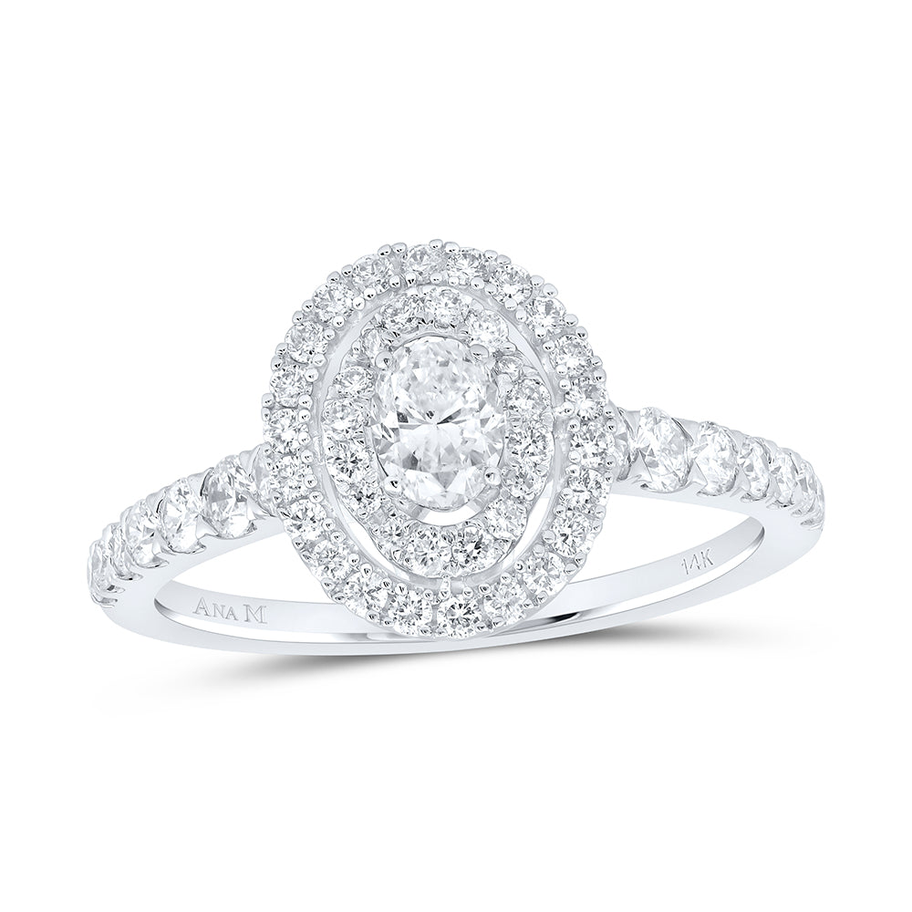 14K White Gold Oval Diamond Halo Bridal Wedding Engagement Ring 1ctw, Womens Size: 5-10