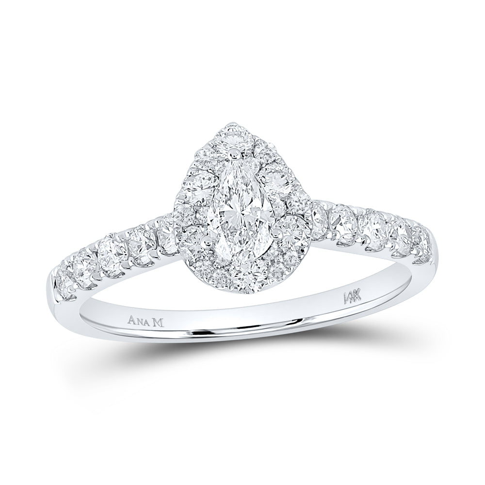 14K White Gold Pear Diamond Halo Bridal Wedding Engagement Ring 1ctw, Women's Size: 5-10