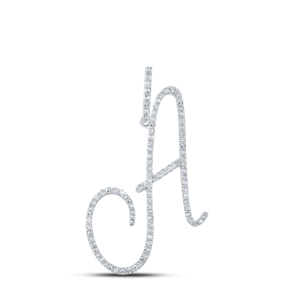 10K White Or Yellow Gold Womens Round Diamond A Initial Letter Pendant