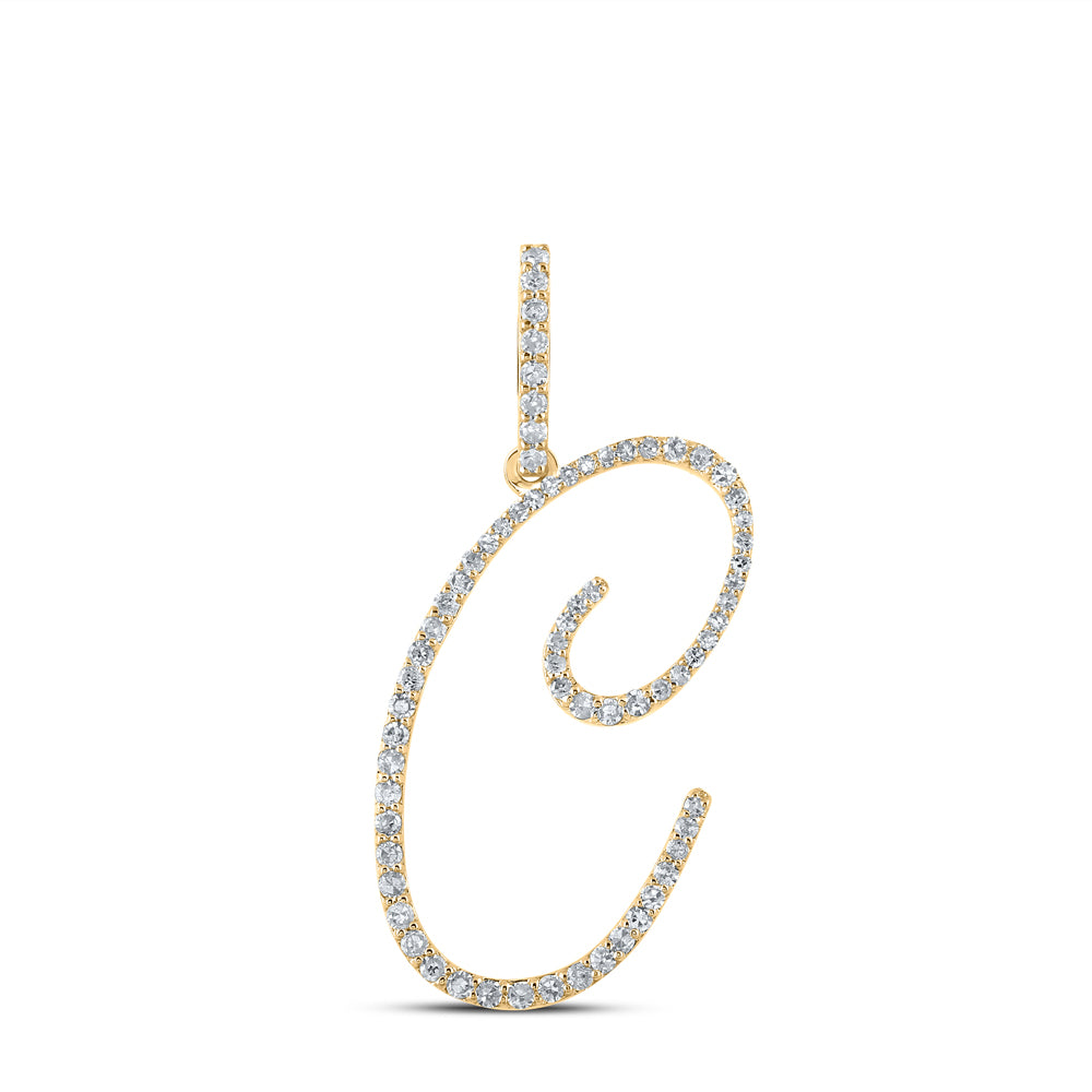 10K White Or Yellow Gold Womens Round Diamond C Initial Letter Pendant