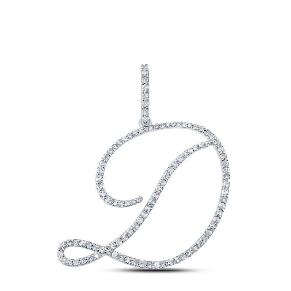 10K White Or Yellow Gold Womens Round Diamond D Initial Letter Pendant