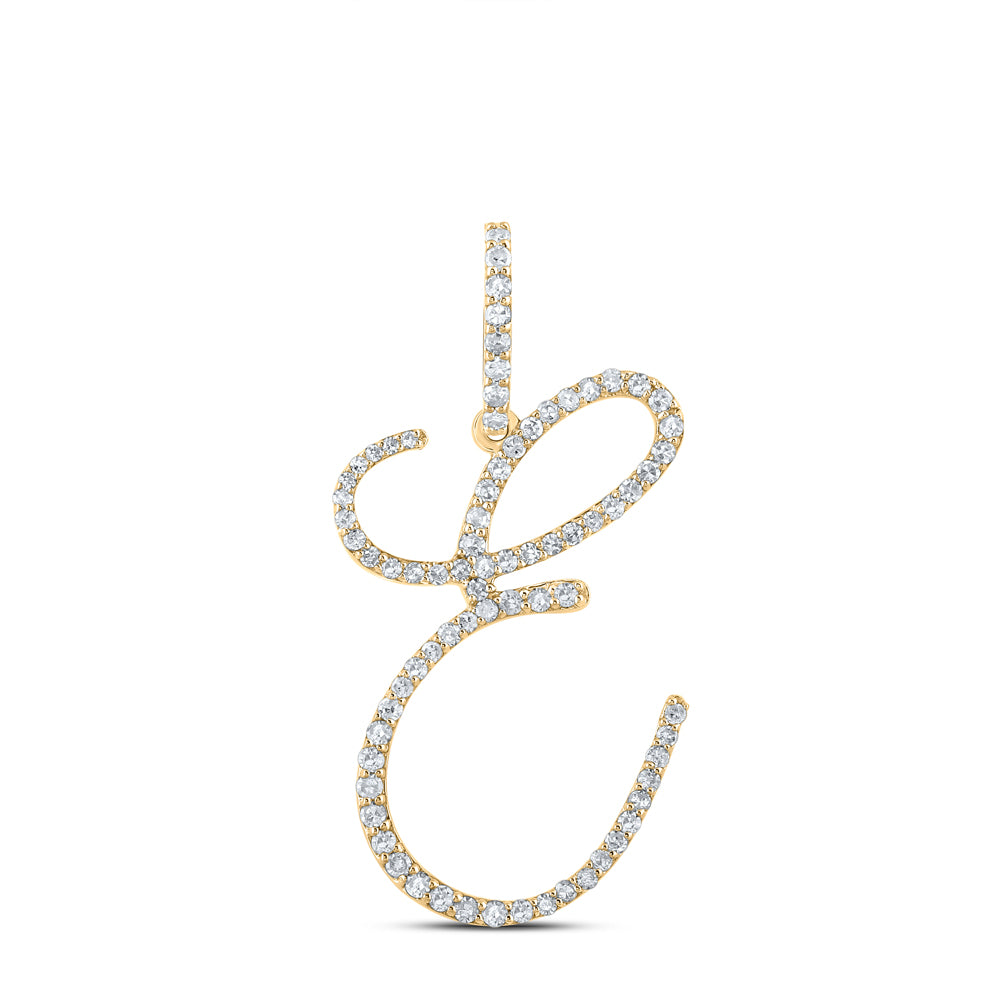 10K White Or Yellow Gold Womens Round Diamond E Initial Letter Pendant