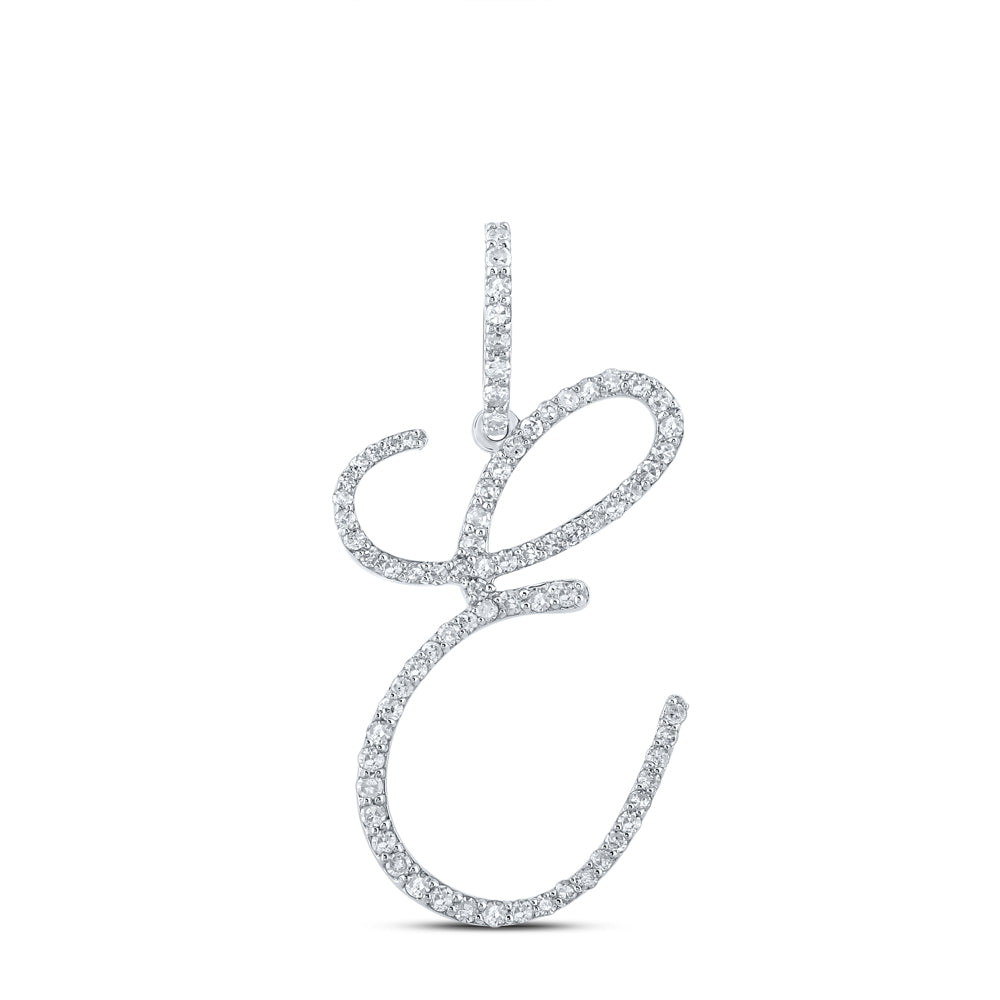 10K White Or Yellow Gold Womens Round Diamond E Initial Letter Pendant
