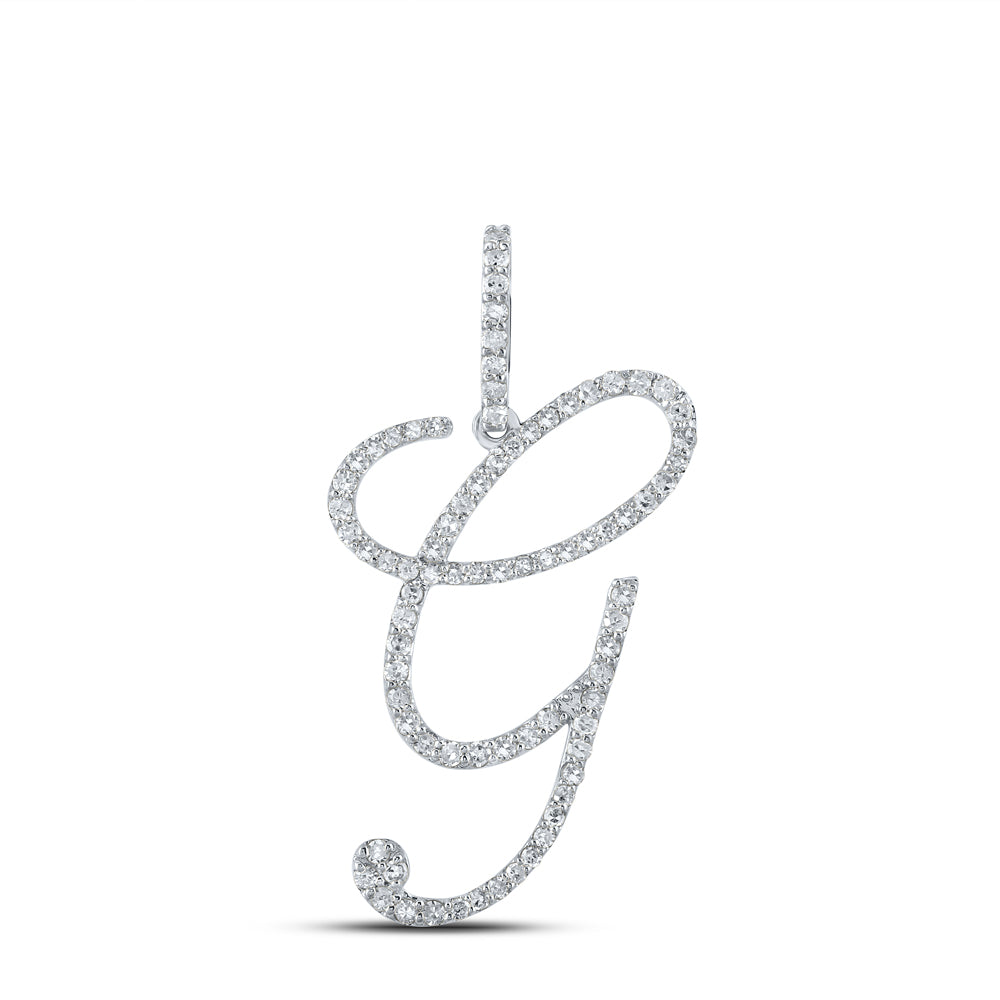 10K White Gold Womens Round Diamond G Initial Letter Pendant 1/2 Cttw, Length: 1.18 In, Width: 1.22 In