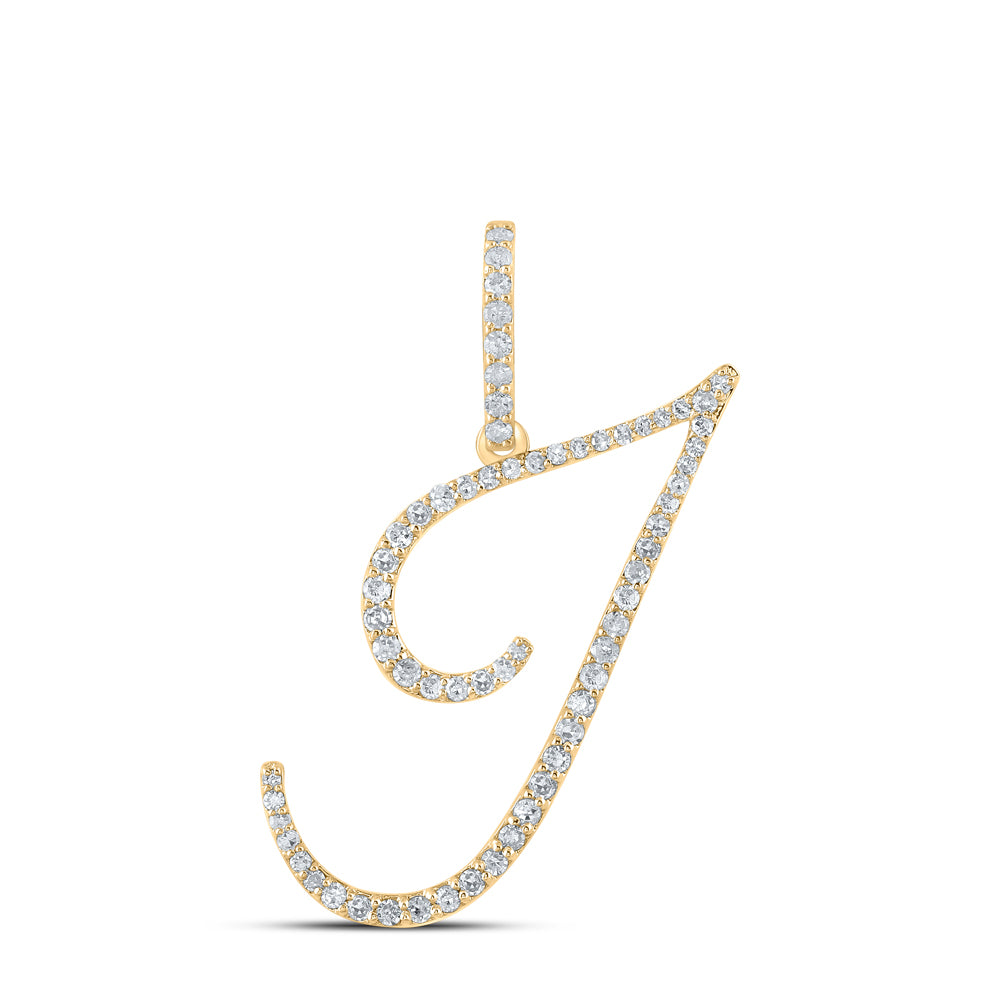 10K White Or Yellow Gold Womens Round Diamond I Initial Letter Pendant