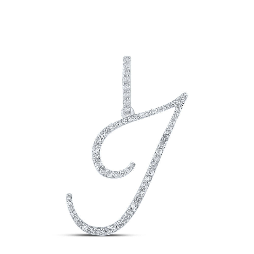 10K White Or Yellow Gold Womens Round Diamond I Initial Letter Pendant