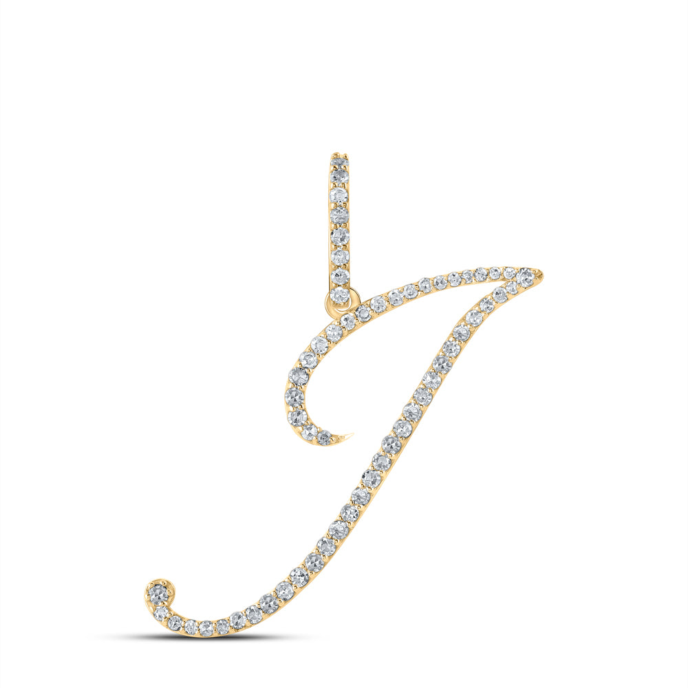 10K Yellow Gold Womens Round Diamond J Initial Letter Pendant 1/3 Cttw, Length: 1.18 In, Width: 1.22 In
