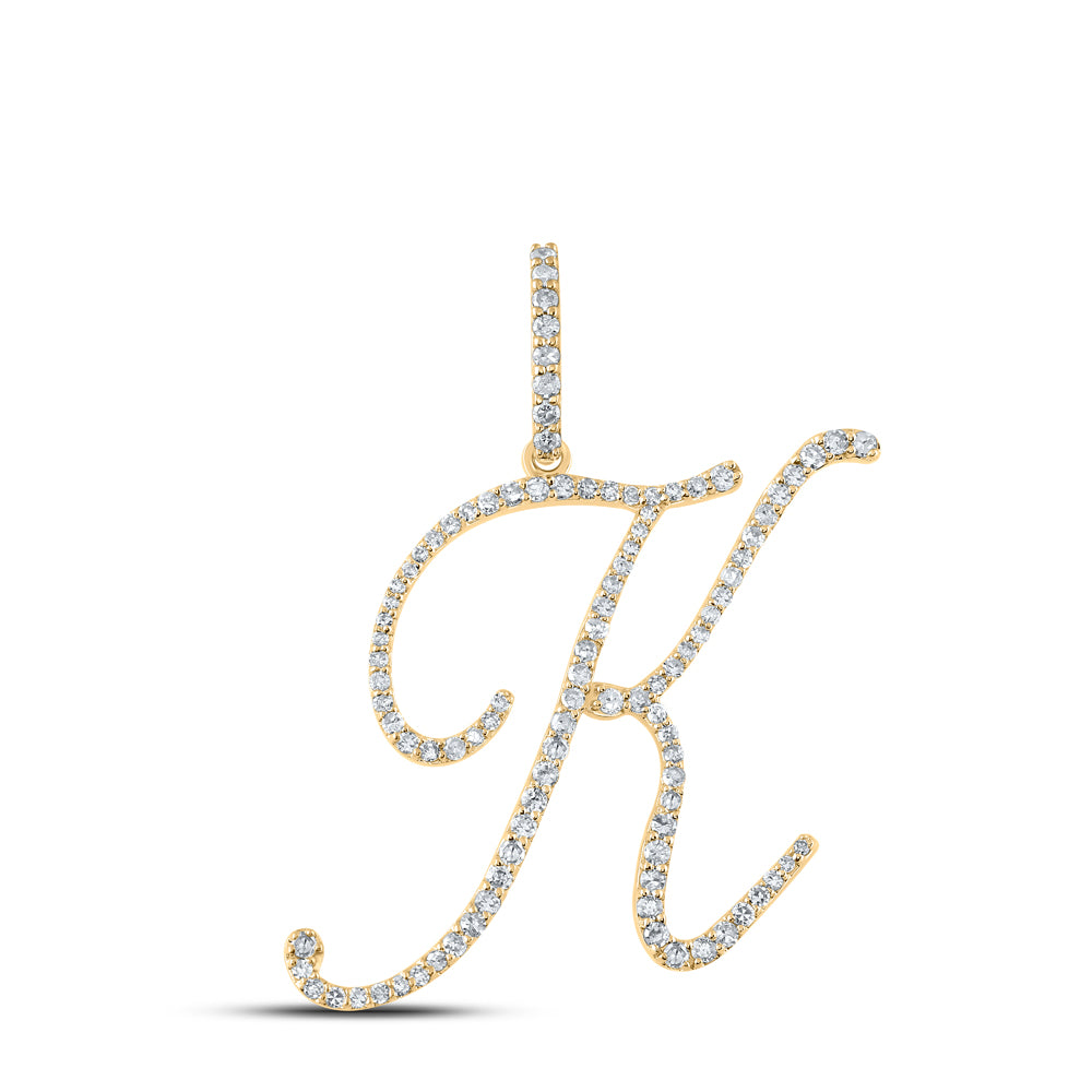 10K Yellow Or White Or Rose Gold Womens Round Diamond K Initial Letter Pendant