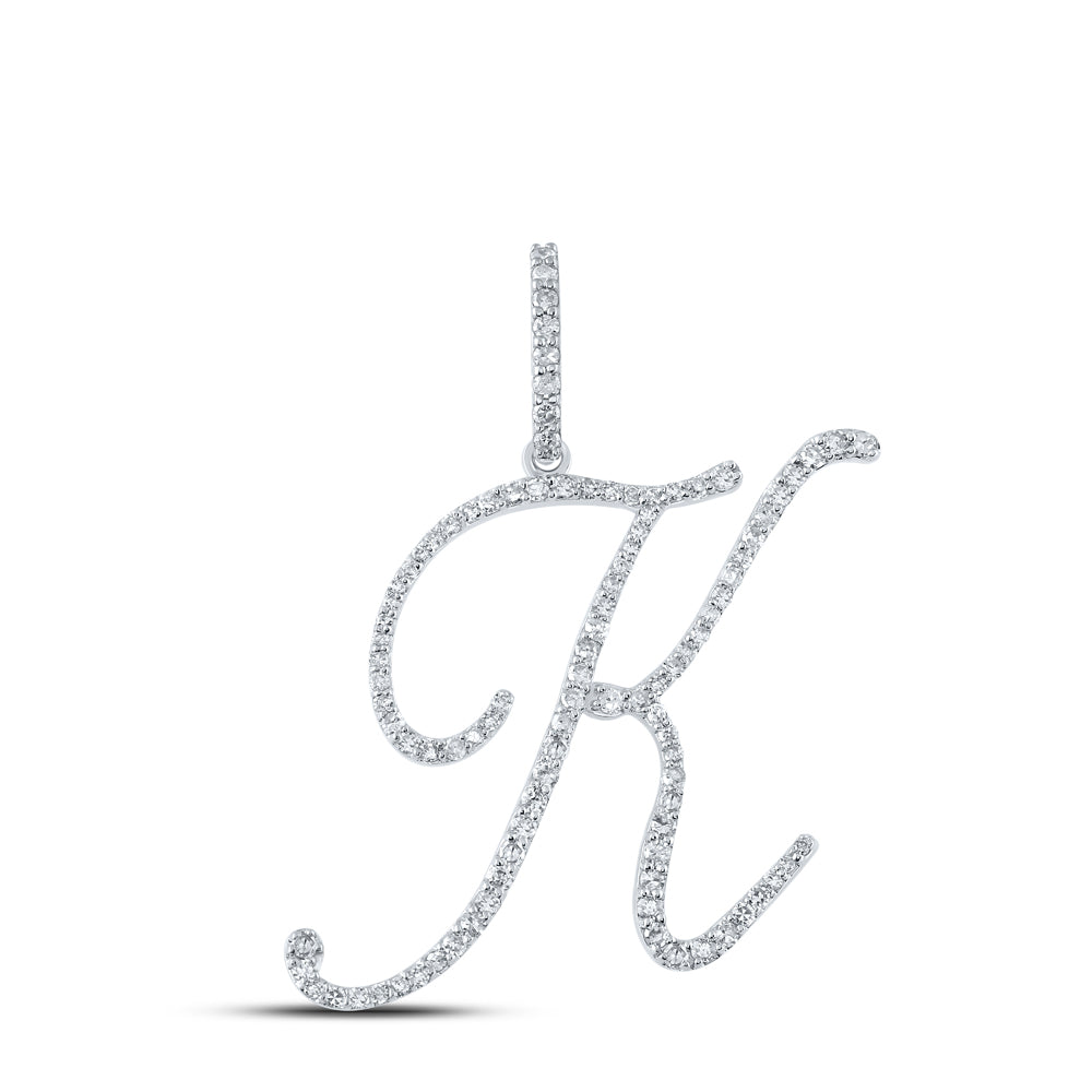 10K Yellow Or White Or Rose Gold Womens Round Diamond K Initial Letter Pendant
