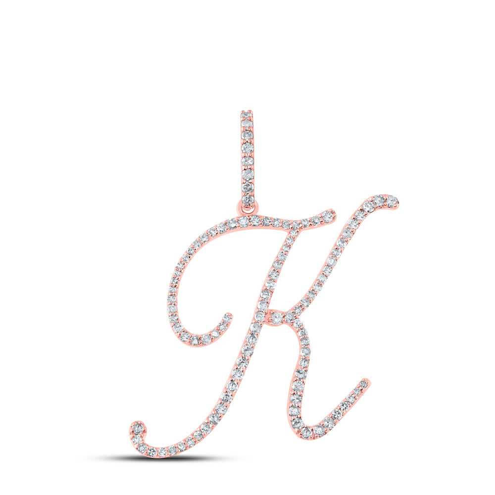 10K Yellow Or White Or Rose Gold Womens Round Diamond K Initial Letter Pendant