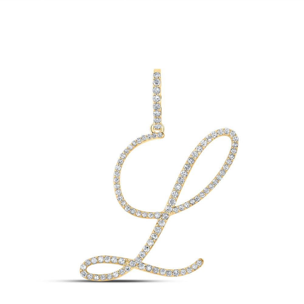 10K White Or Yellow Gold Womens Round Diamond L Initial Letter Pendant