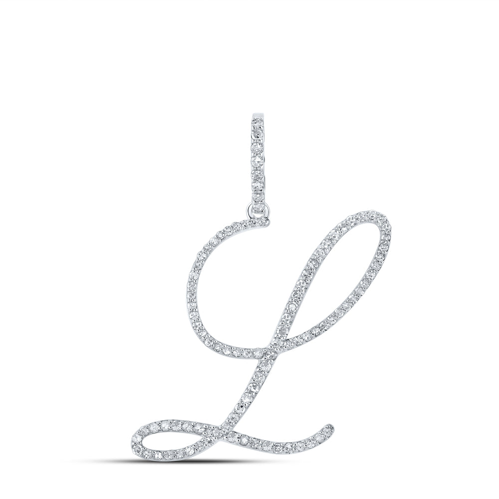10K White Or Yellow Gold Womens Round Diamond L Initial Letter Pendant