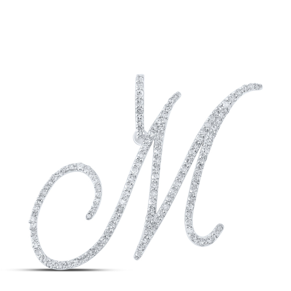 10K White Gold Womens Round Diamond Initial Letter Pendant