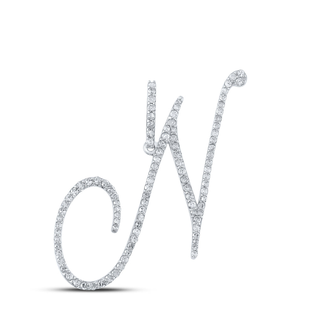 10K White Or Yellow Gold Womens Round Diamond N Initial Letter Pendant