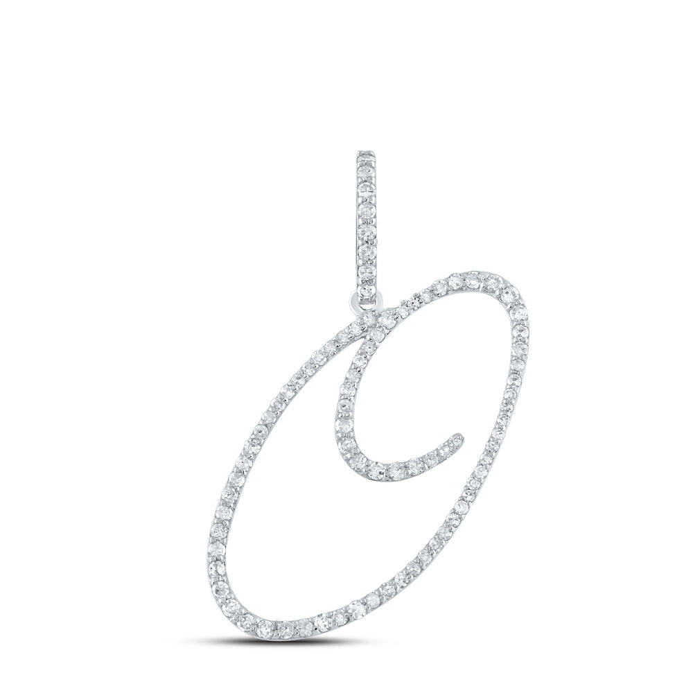 10K White Gold Womens Round Diamond O Initial Letter Pendant 3/8 Cttw, Length: 1.18 In, Width: 1.22 In