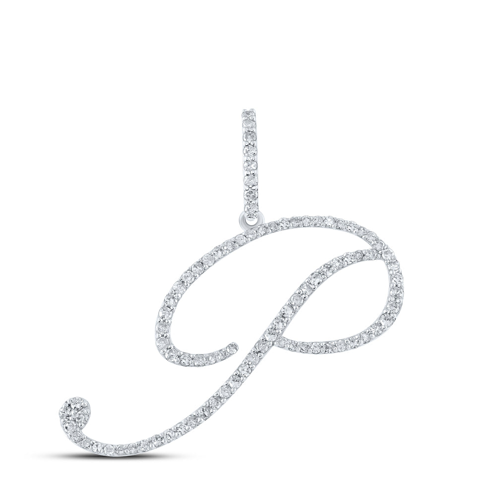 10K White Or Yellow Gold Womens Round Diamond P Initial Letter Pendant