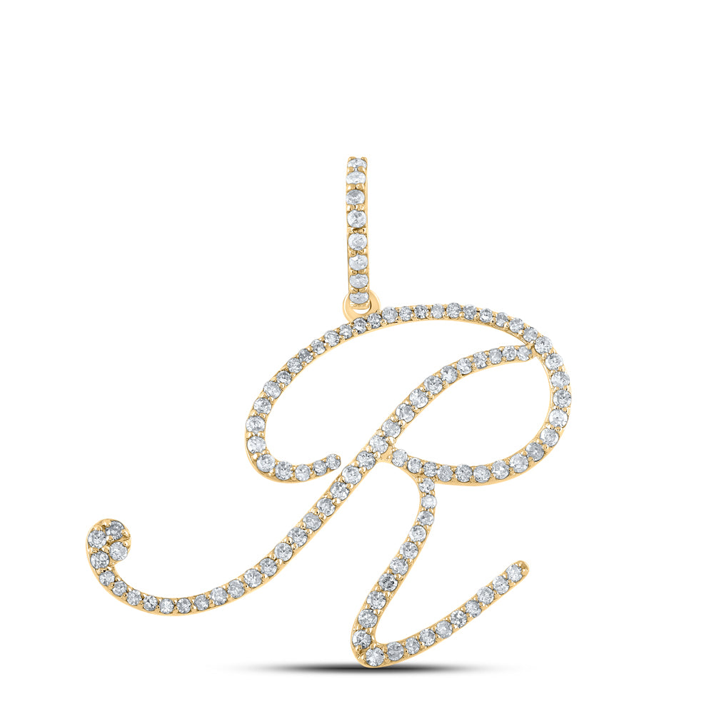 10K White Or Yellow Gold Womens Round Diamond R Initial Letter Pendant
