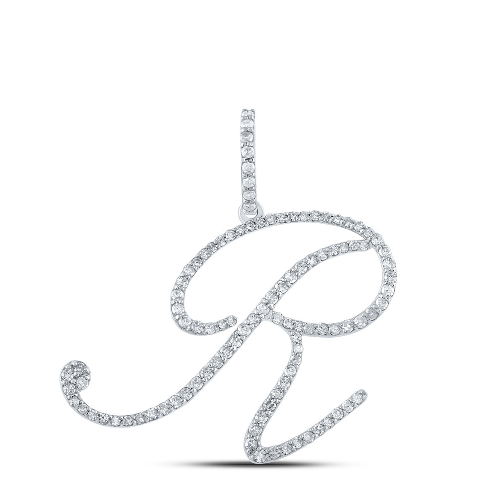 10K White Or Yellow Gold Womens Round Diamond R Initial Letter Pendant