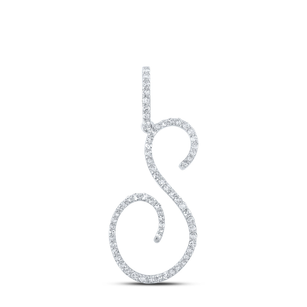 10K White Or Yellow Gold Womens Round Diamond S Initial Letter Pendant