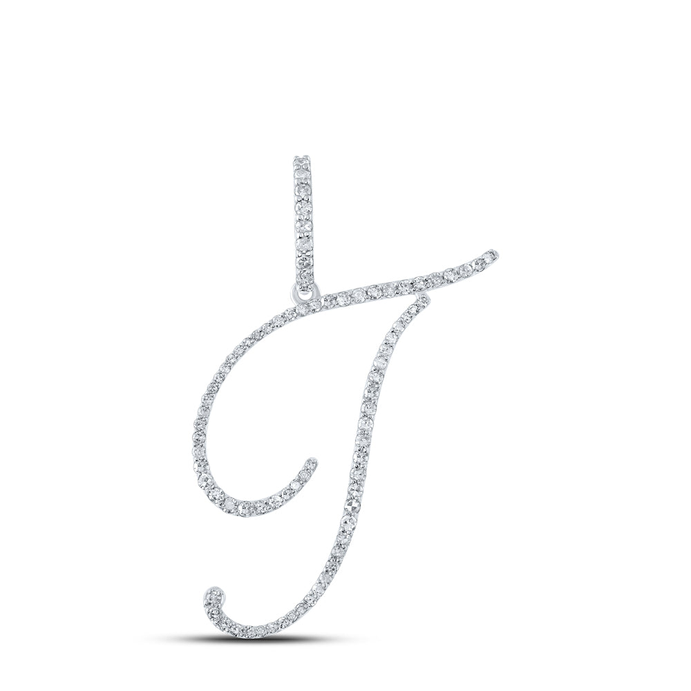 10K White Or Yellow Gold Womens Round Diamond T Initial Letter Pendant