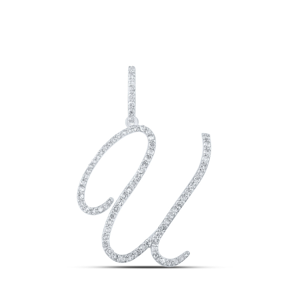10K White Gold Womens Round Diamond U Initial Letter Pendant 1/2 Cttw, Length: 1.18 In, Width: 1.22 In