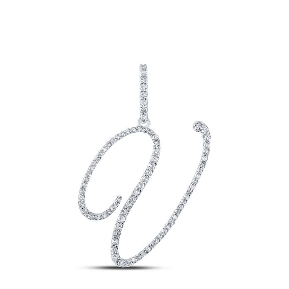 10K White Or Yellow Gold Womens Round Diamond V Initial Letter Pendant