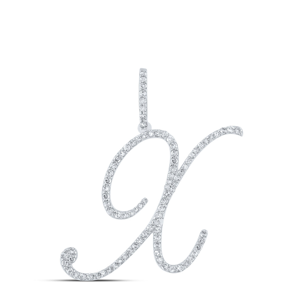 10K White Gold Womens Round Diamond X Initial Letter Pendant 5/8 Cttw, Length: 1.18 In, Width: 1.22 In
