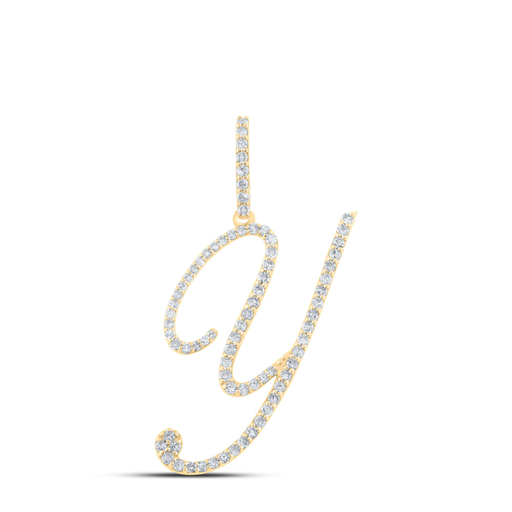 10K White Or Yellow Gold Womens Round Diamond Y Initial Letter Pendant