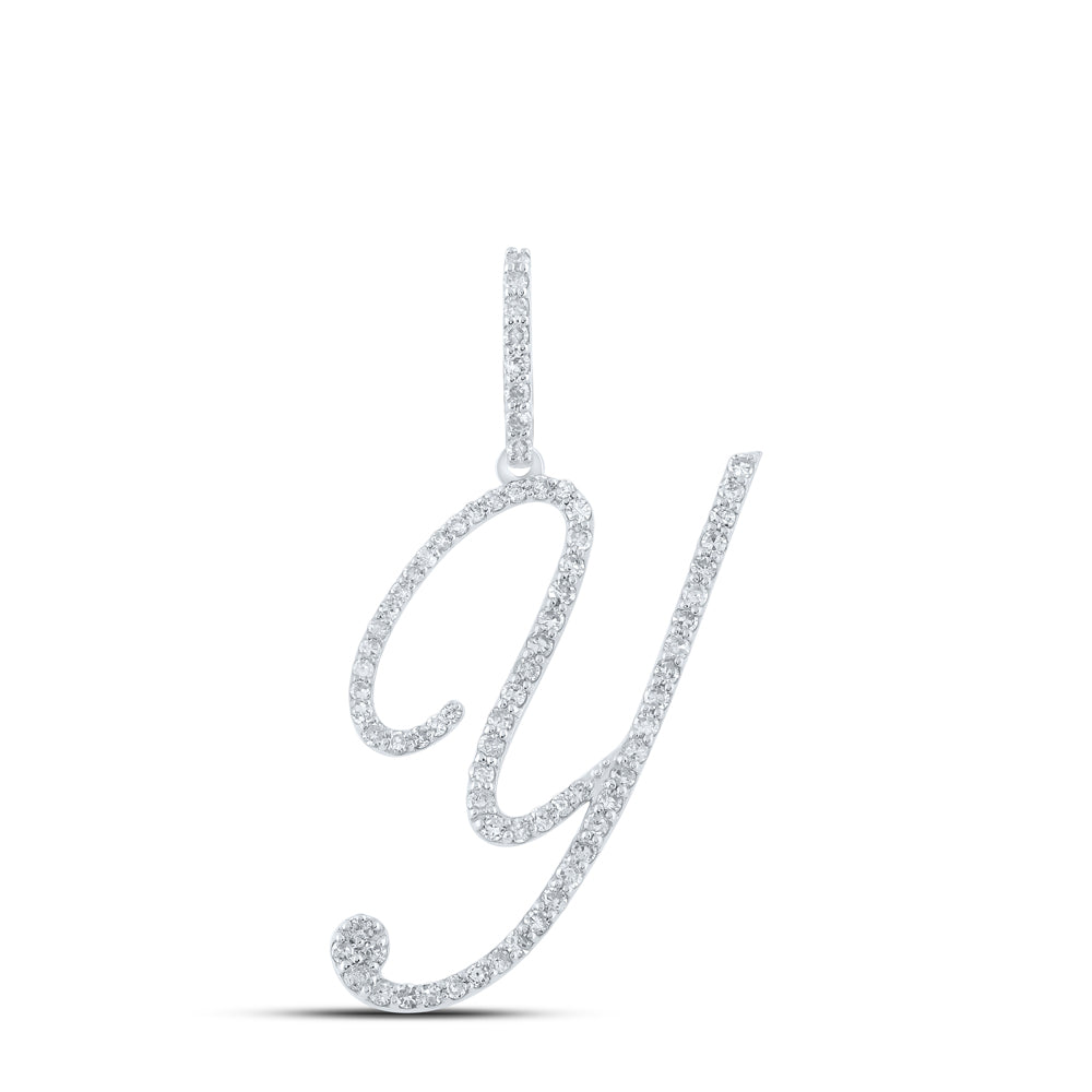 10K White Or Yellow Gold Womens Round Diamond Y Initial Letter Pendant