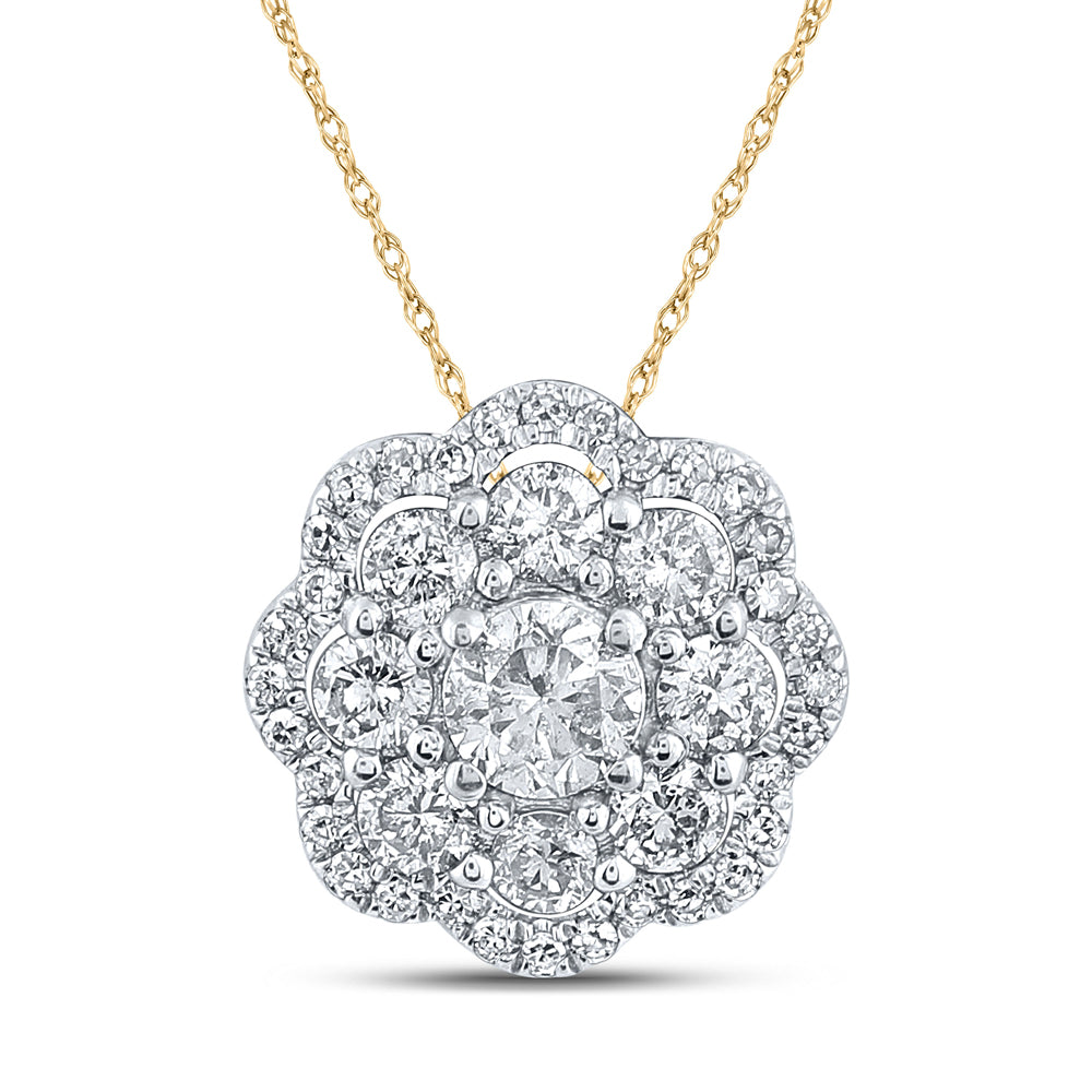 10kt Yellow Gold 1/2ctw Diamond Nk Flower Pendant