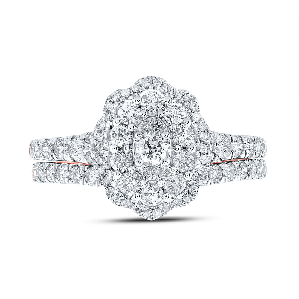 10K Rose Gold Round Diamond Halo Bridal Wedding Ring Band Set 1 Cttw, Womens Size: 5-10