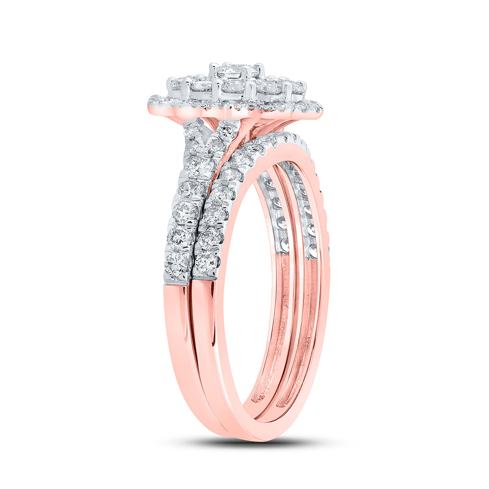 10K Rose Gold Round Diamond Halo Bridal Wedding Ring Band Set 1 Cttw, Womens Size: 5-10
