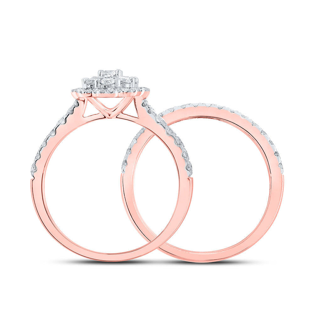 10K Rose Gold Round Diamond Halo Bridal Wedding Ring Band Set 1 Cttw, Womens Size: 5-10
