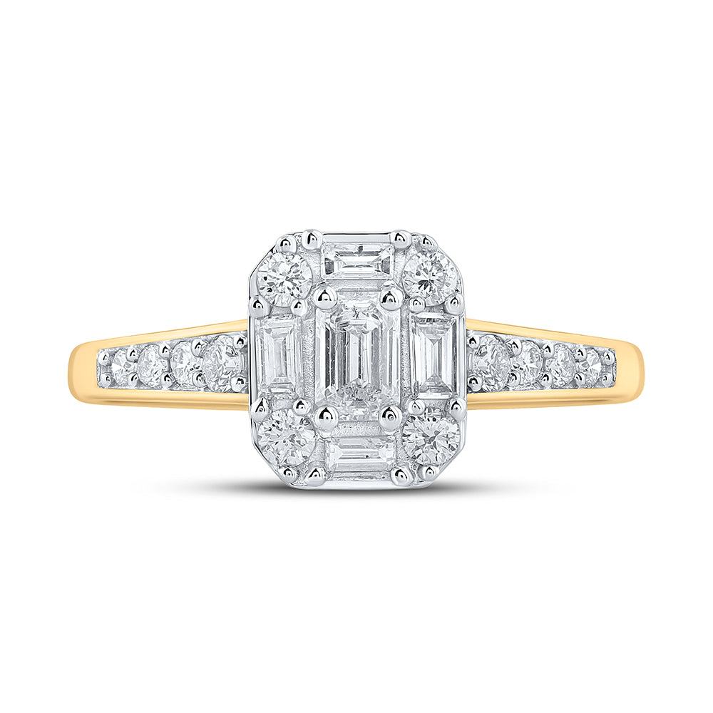14K Yellow Gold Emerald Diamond Halo Bridal Wedding Engagement Ring 3/4 Cttw, Womens Size: 5-10