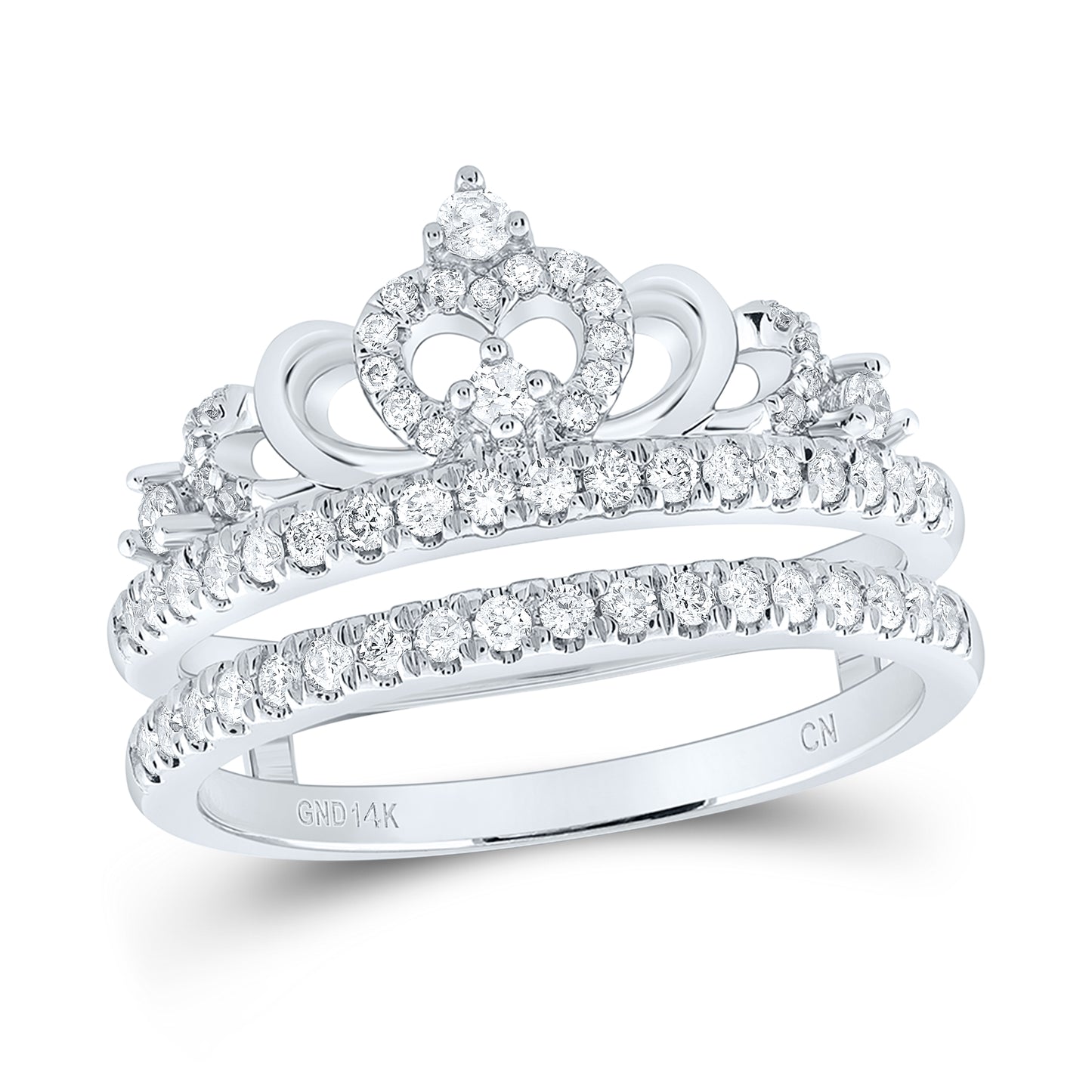 14K White Gold Womens Round Diamond Crown Wrap Enhancer Wedding Band 1/2 Cttw, Womens Size: 5-10