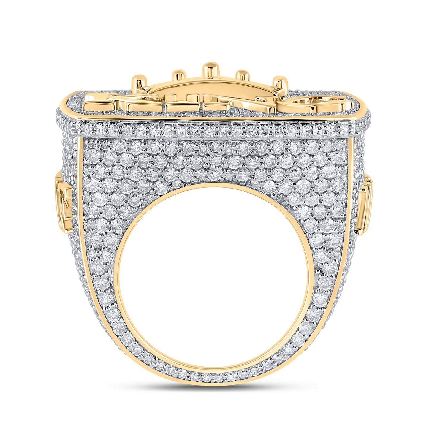 10K Yellow Gold Mens Round Diamond KING Crown Ring 10-1/2 Cttw, Mens Size: 7-13