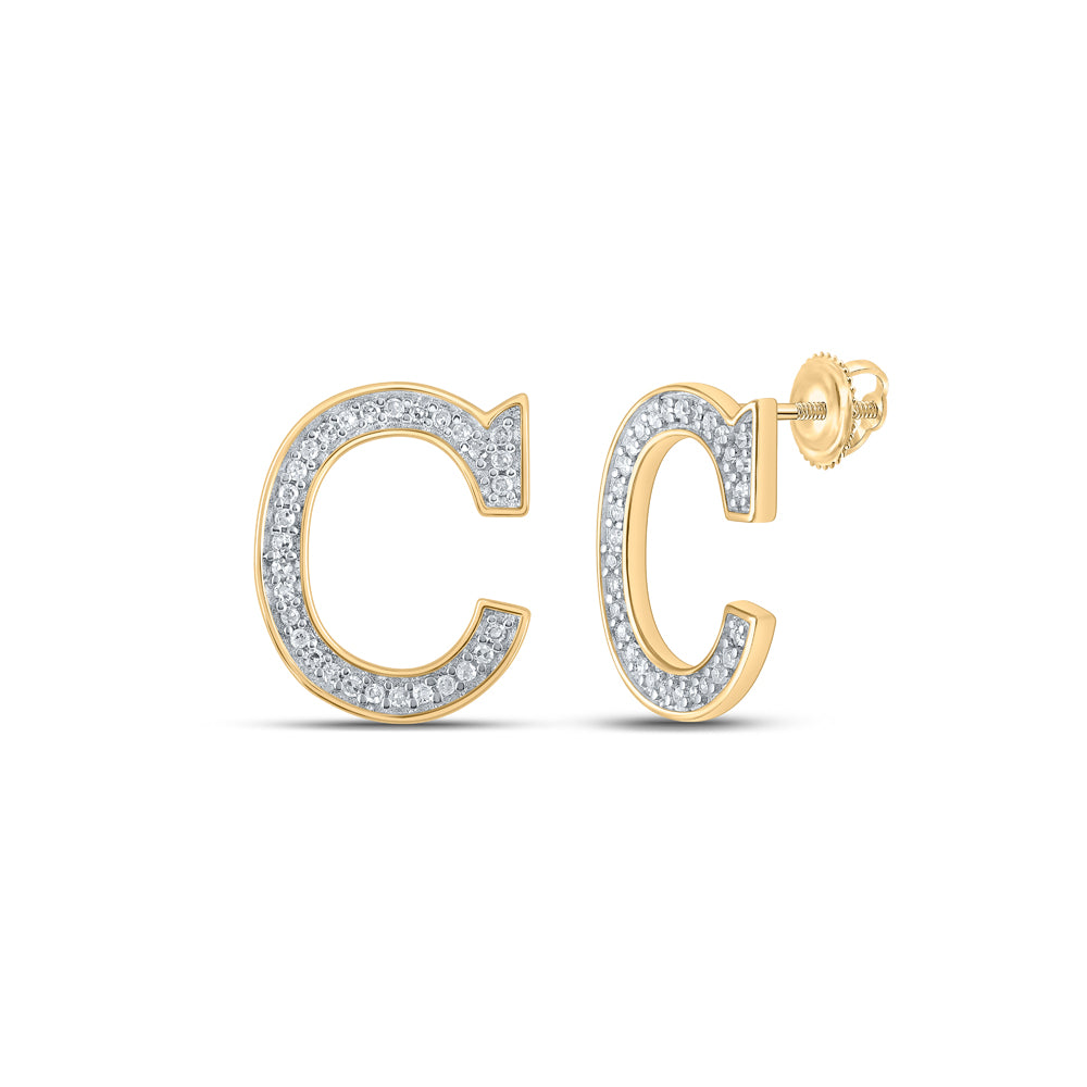 10kt Yellow Gold 1/8 Cttw Diamond Initial " C" Earring