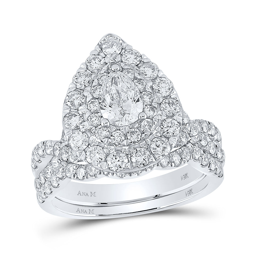 14K White Gold Pear Dia. Halo Bridal Wedding Band Set 2ctw, Women's Size: 5-10