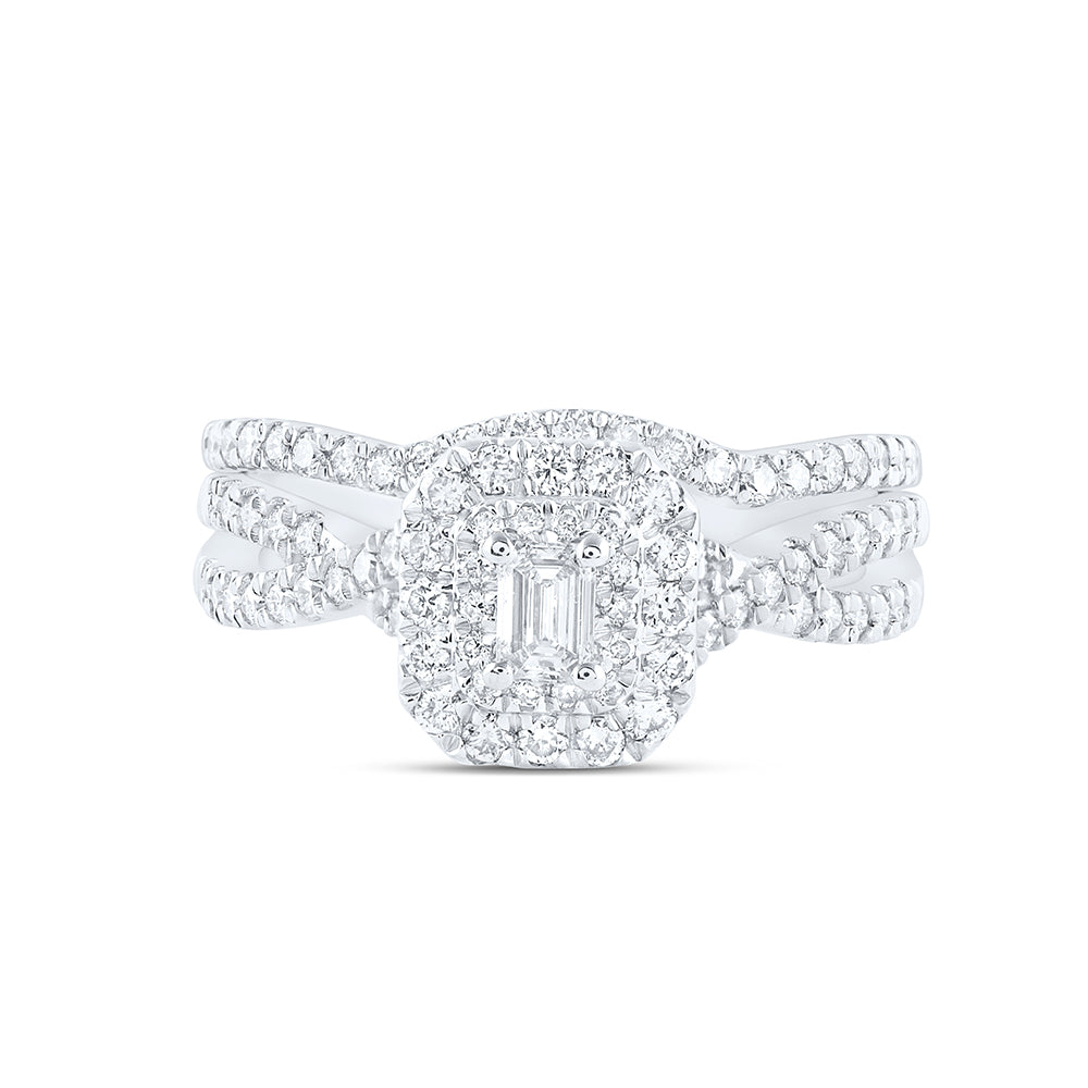 14K White Gold Emerald Dia. Halo Bridal Wedding Band Set 1ctw, Women's Size: 5-10