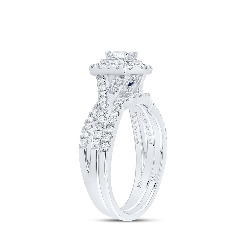 14K White Gold Emerald Dia. Halo Bridal Wedding Band Set 1ctw, Women's Size: 5-10